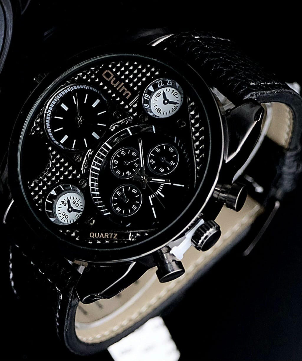 XXL Monster Watch Herren Armband Uhr Schwarz Dual Timer 2 Zeitzonen NEU ¨1