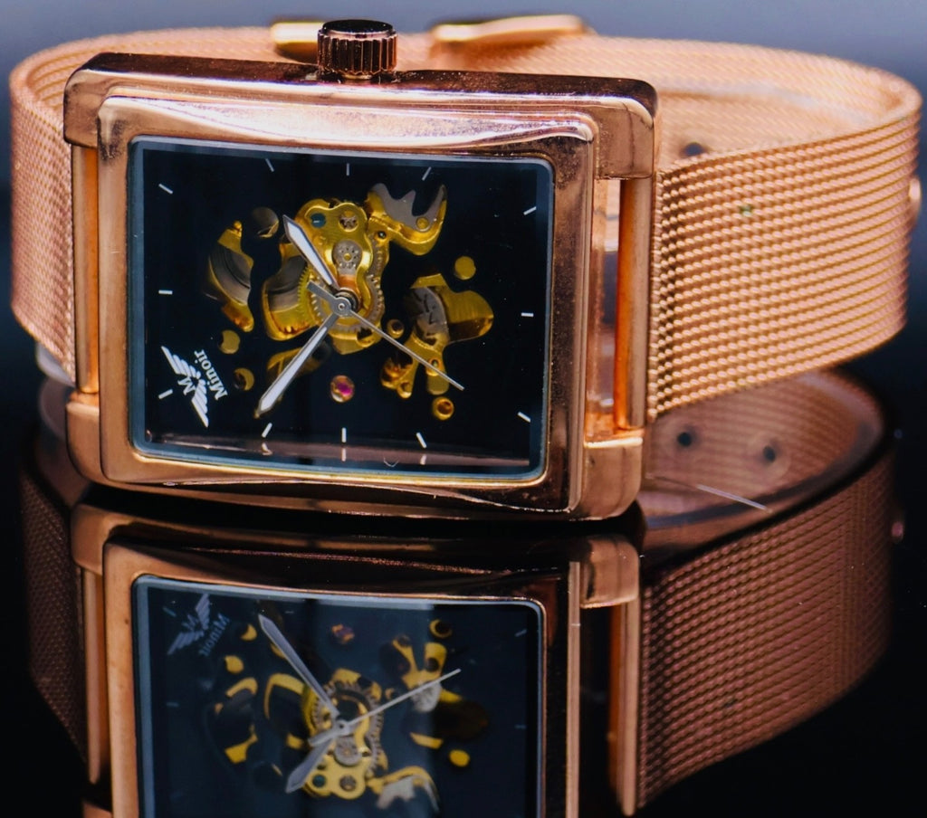 Minoir  Damen Automatikuhr Armbanduhr Damenuhr mit offener Unruh Rosé Farben0