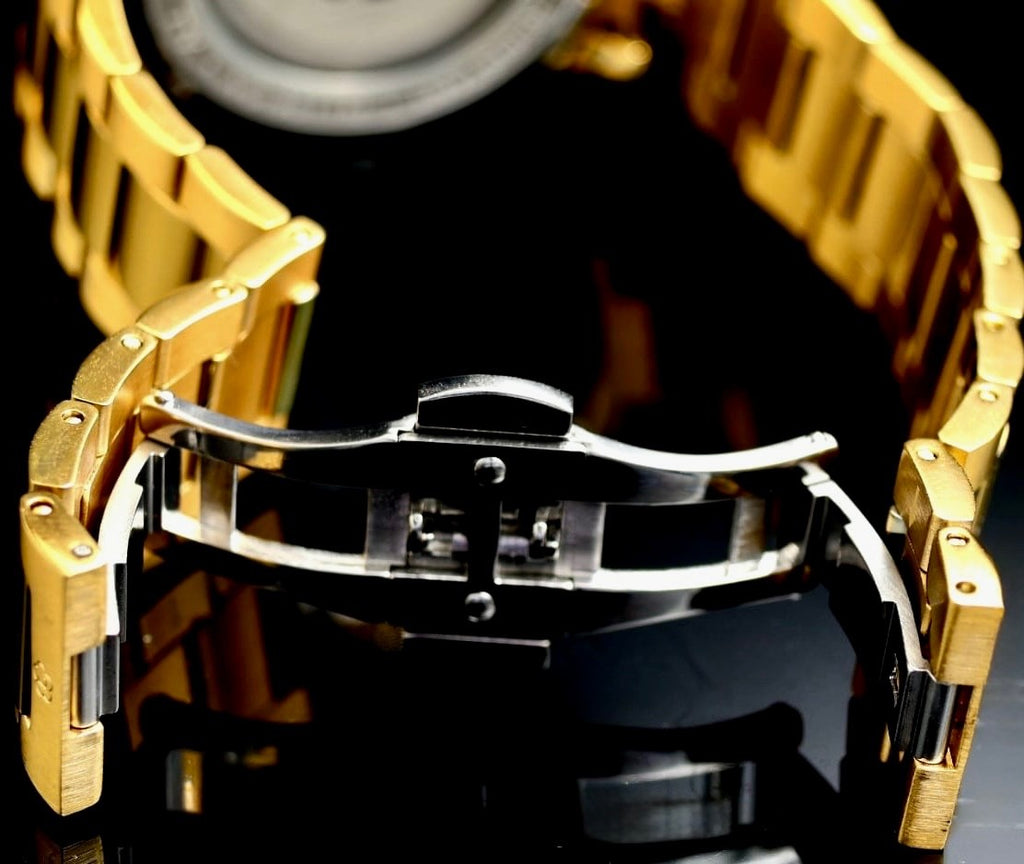 Lobinni Herren Männer Automatik Uhr Gold Farben Datum Glasboden NEU4