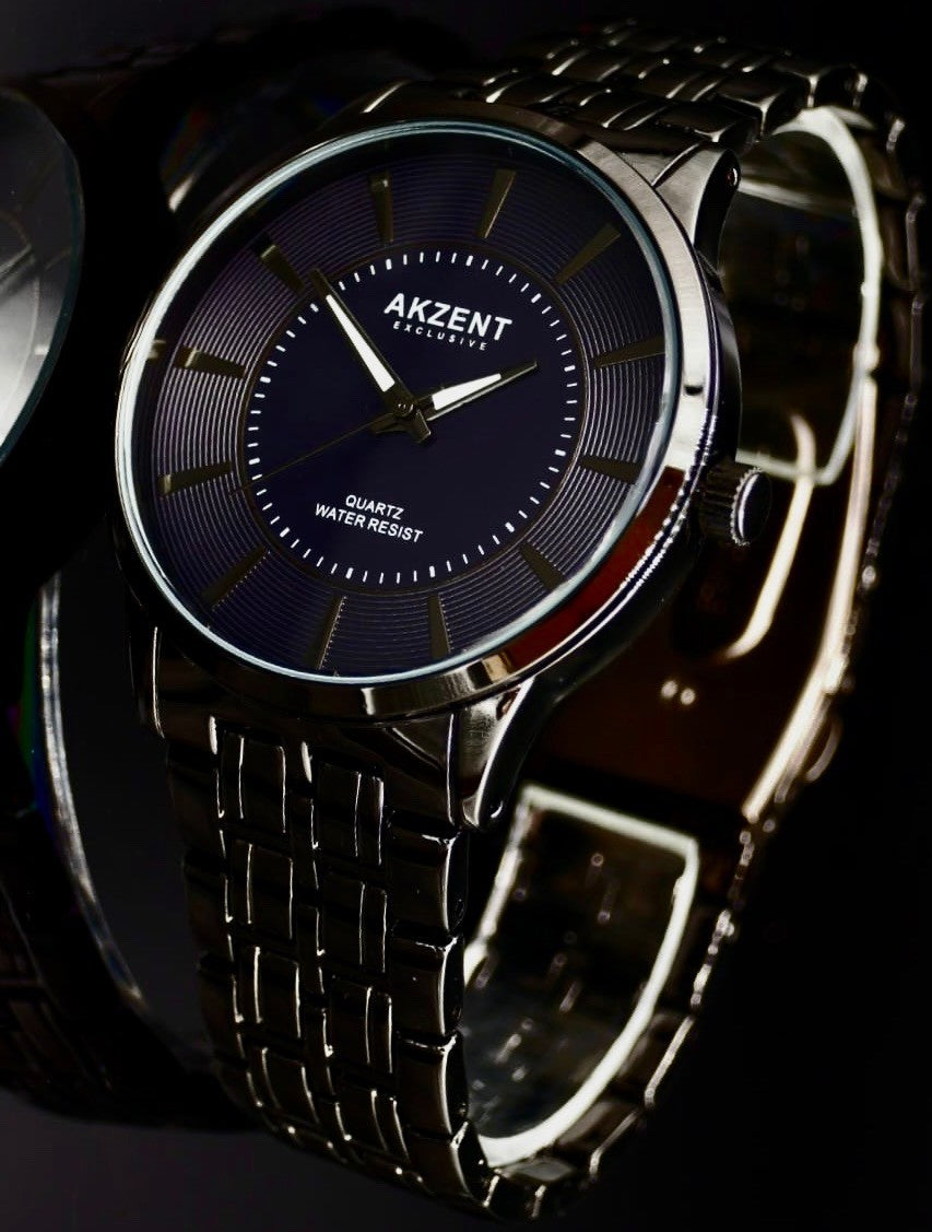 Edle Akzent Exclusive Herren Männer Armband Uhr Schwarz Grau Farben Herrenuhr1