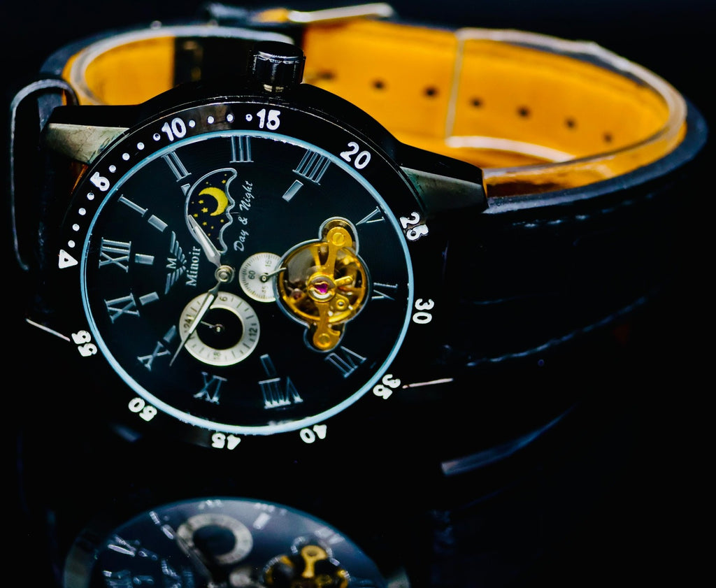 Minoir Automatikuhr Armbanduhr Herrenuhr offene Unruh Glasboden Schwarz Farben1