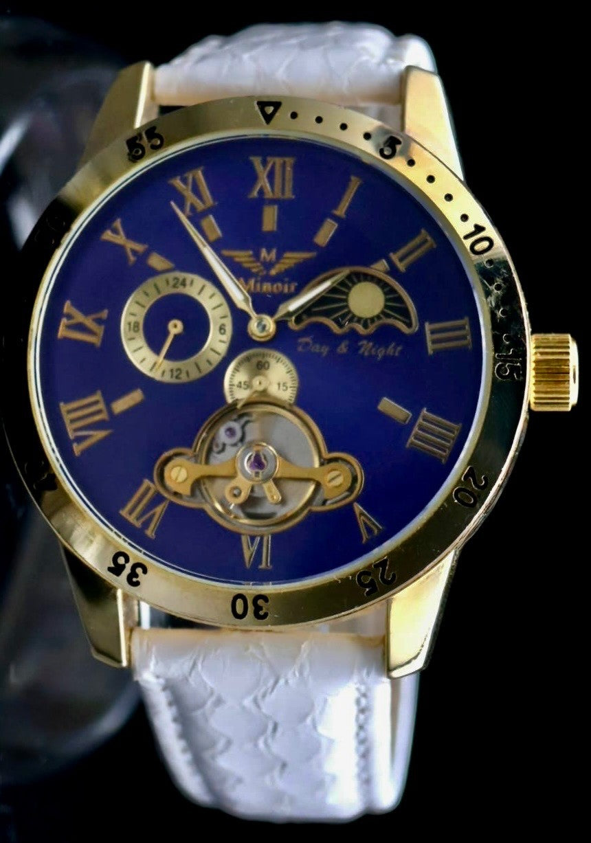 Herren Männer Uhr Automatik Armbanduhr Minoir Herrenuhr mit Lederband  B-WARE*720