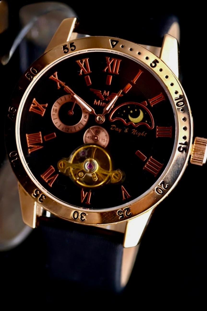 Herren Männer Uhr Automatik Armbanduhr Minoir Herrenuhr mit Lederband  B-WARE*750