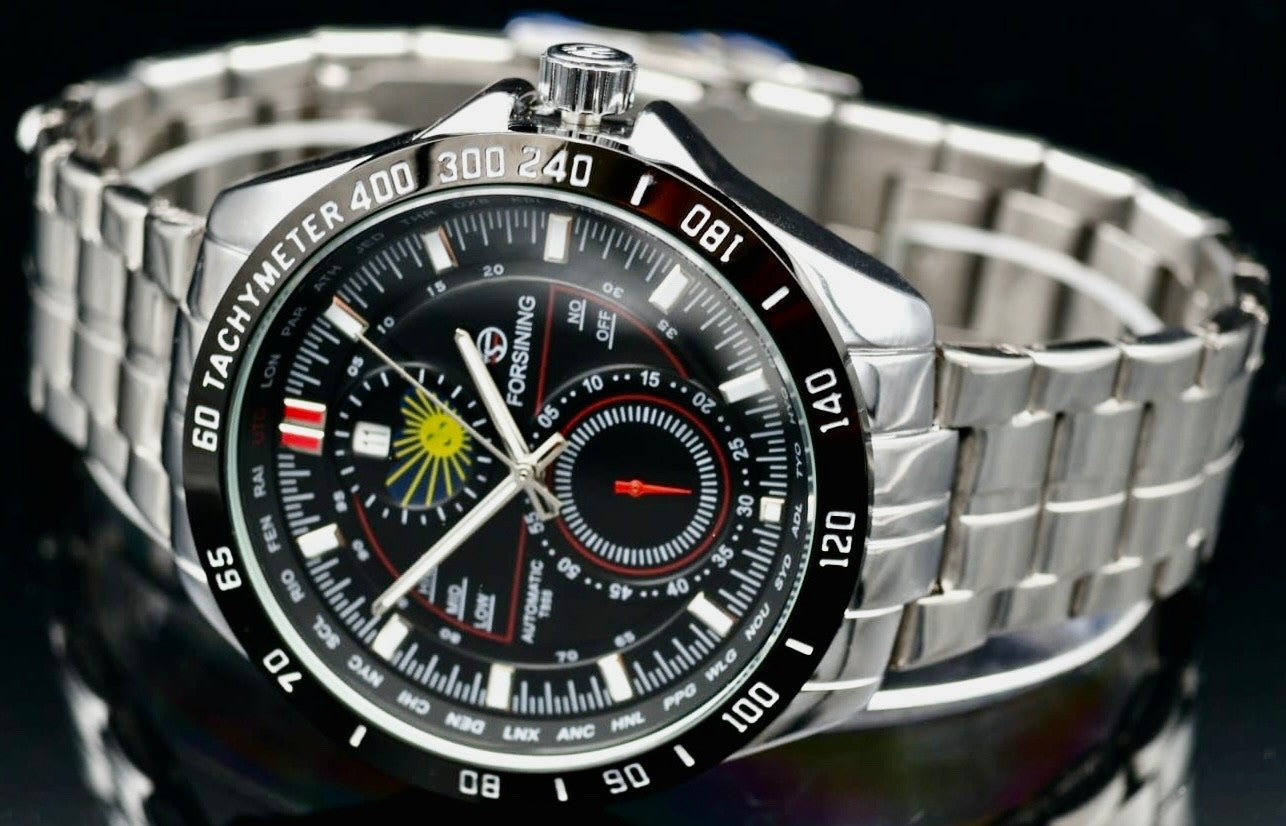 Mega Exklusive Herren Männer Automatik Uhr Schwarz Silber Farben Top Design Neu0