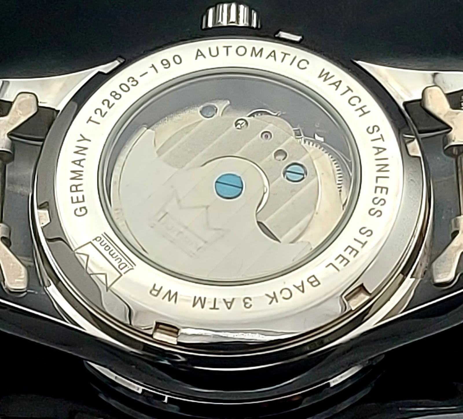 J.Dumand - Herren - Automatik - Uhr - Blau / Silber - Datum - 44mm - Sichtboden2