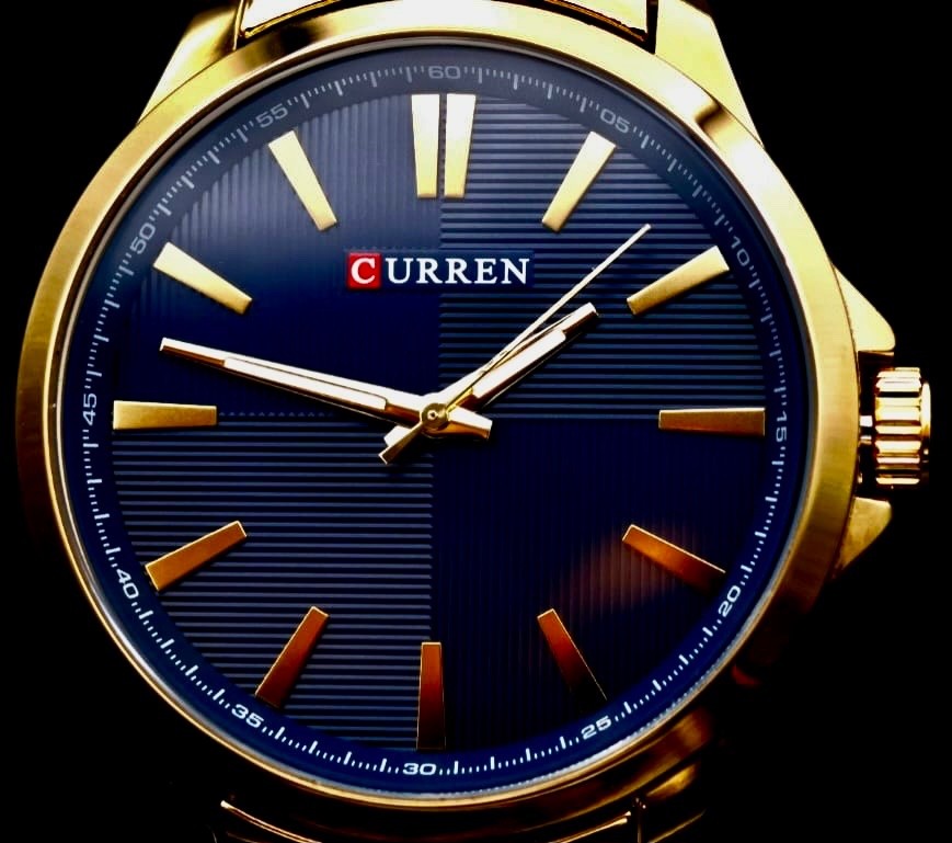 Klassische Herren Männer Armband Uhr Herrenuhr Blau Gold Farben mit Leuchtzeiger2