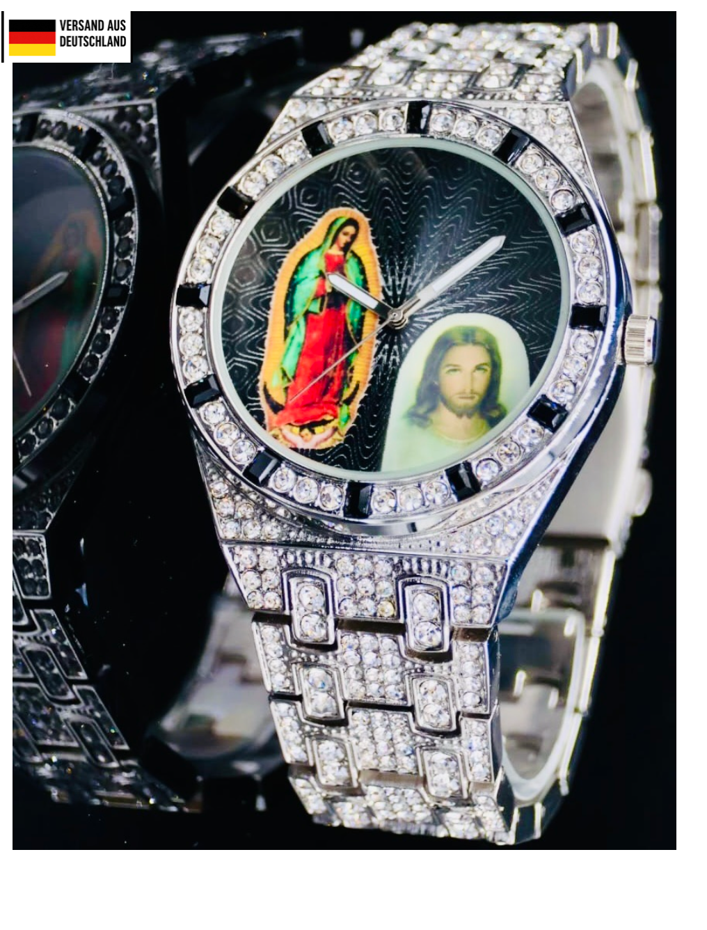 Kingstar Herren Armband Herren Uhr Schwarz Silber Farben Strass Neu *0