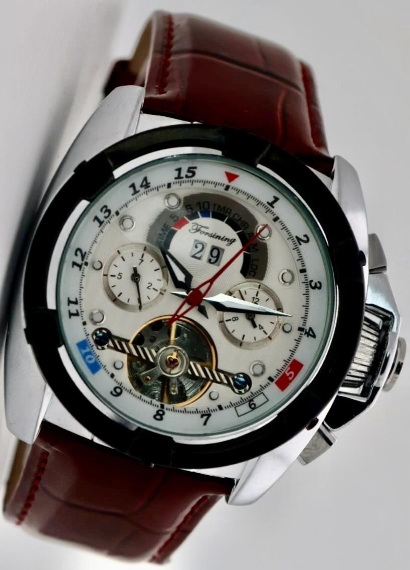 FORSINING - HERREN - AUTOMATIK - UHR - KALENDER - DATUM - LEDER - BRAUN1