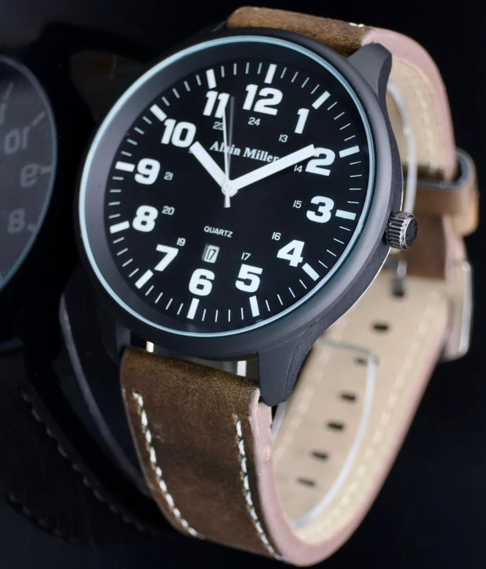 Alain Miller Herren Armband Uhr Schwarz Braun Farben Herrenuhr Datumsanzeige1