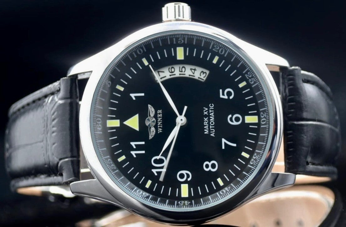 WINNER - HERREN - AUTOMATIK - UHR - DATUMSANZEIGE - 42MM - SCHWARZ - NEU1