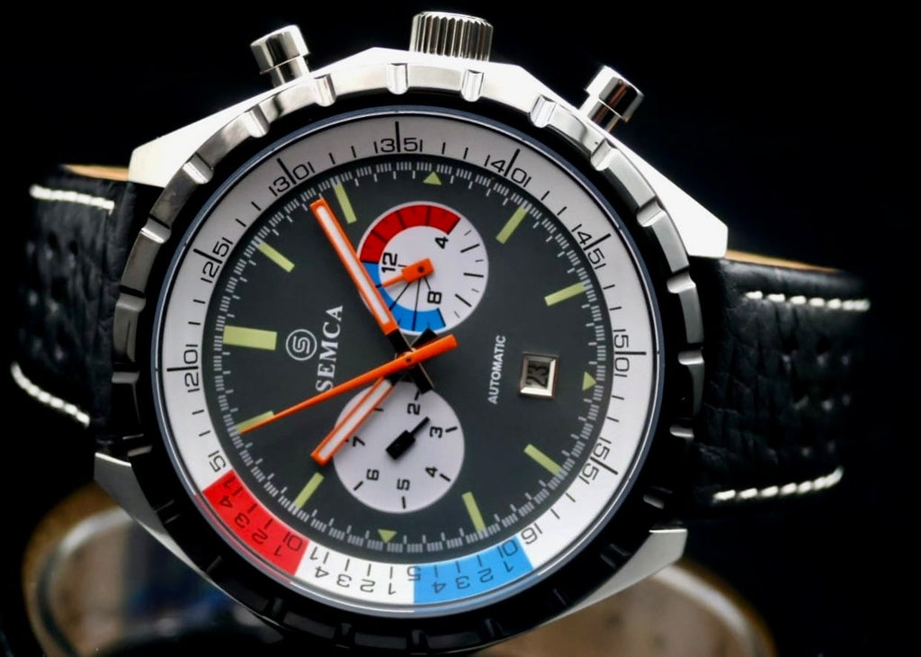 Semca Herrenuhr Herren Automatik Uhr NOS-STYLE Retro Armbanduhr Datum Lederband2