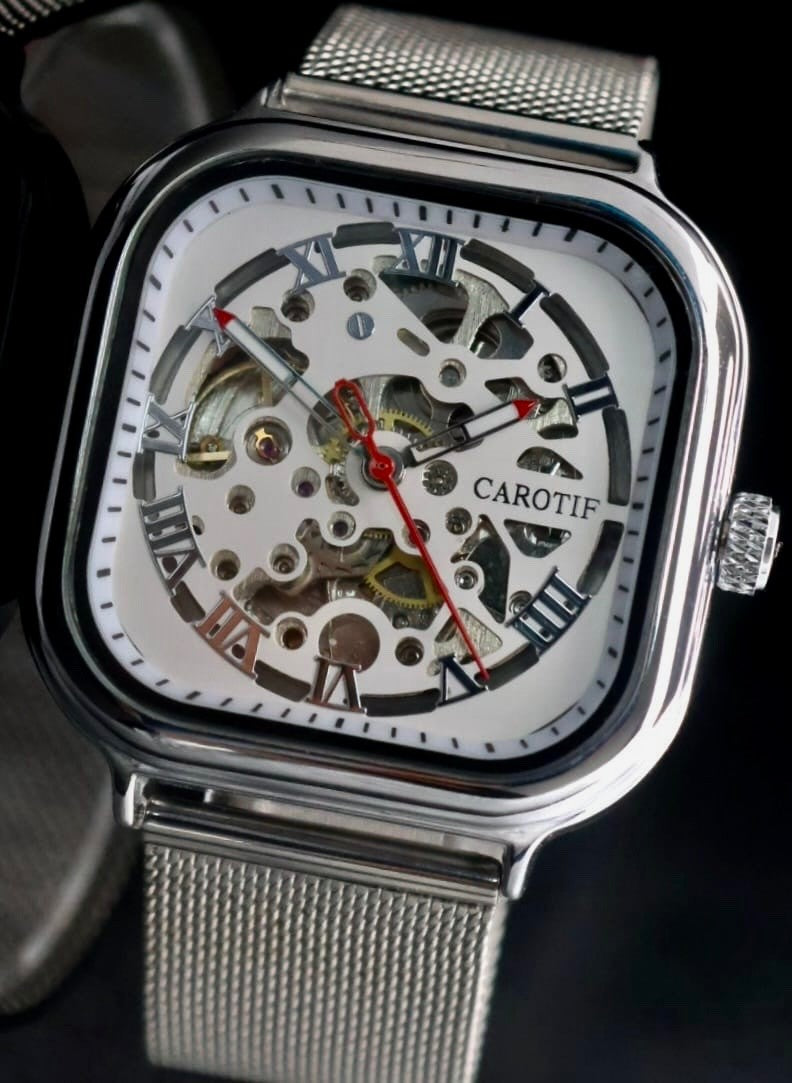 CAROTIF - AUTOMATIK - WATCH - SKELETTUHR - SILBERFARBEN - MESHBAND - 42X42MM0