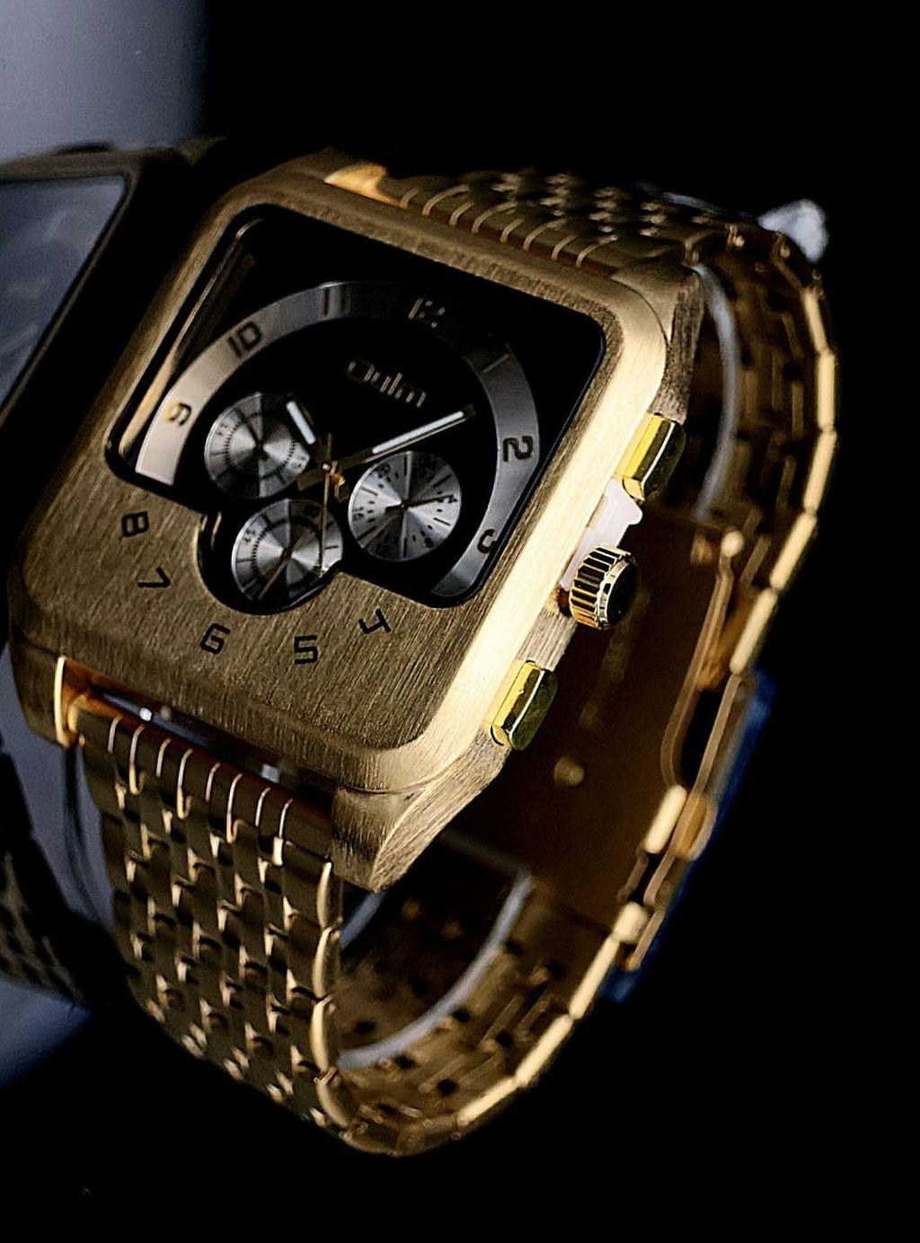 Edle Herren Watch Armband Uhr Schwarz Gold Farben Männer Herrenuhr Chrono Look #0