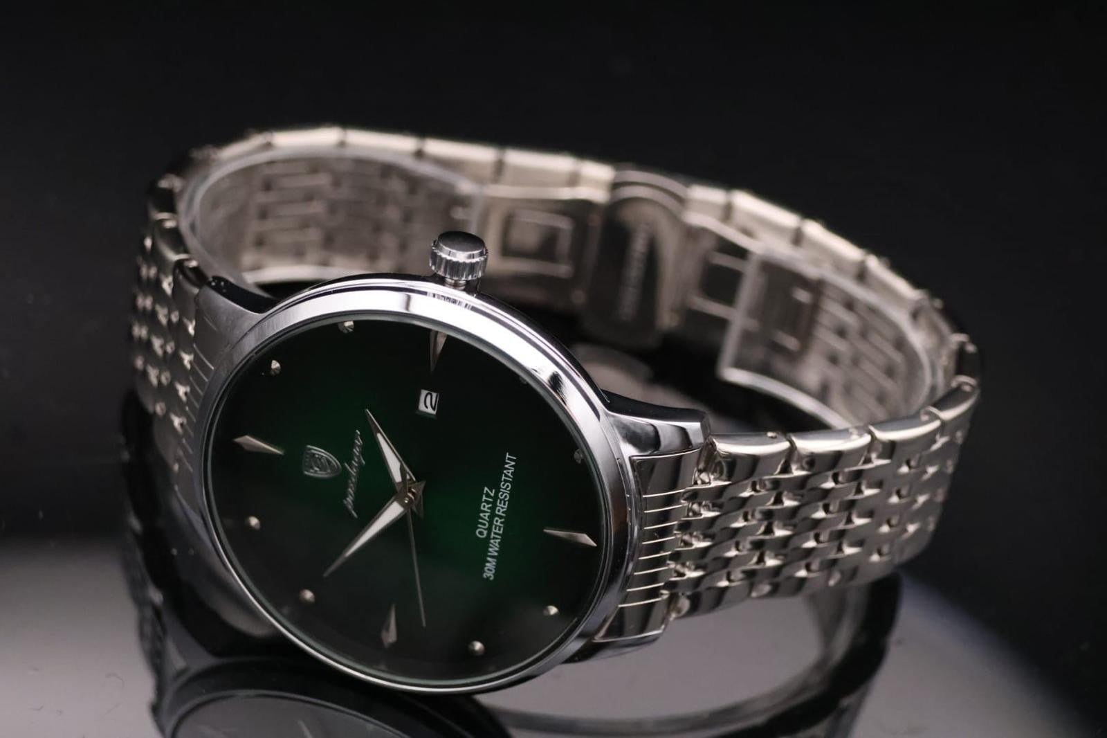 Mega Edle Männer Herren Armband Uhr Herrenuhr Grün Silber Farben1