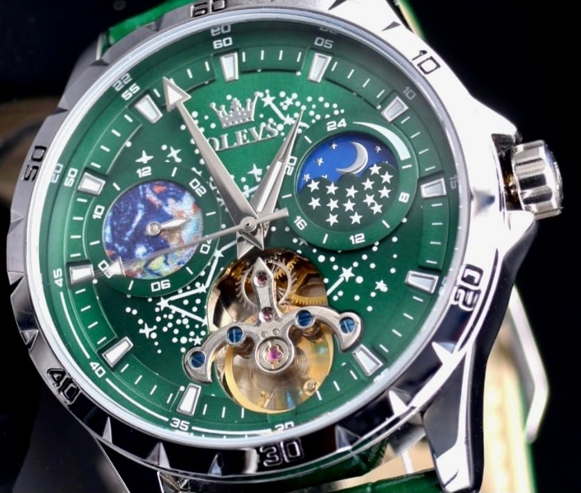 OLEVS Automatik Herren Männer Armband Uhr Automatikuhr Grün Farben Lederband1