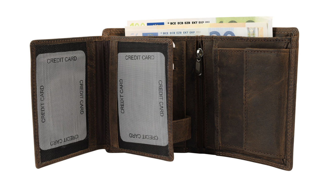 Akzent Leder Geldbörse RFID Schutz  Echtleder Portemonnaie Anker Motiv Braun 12