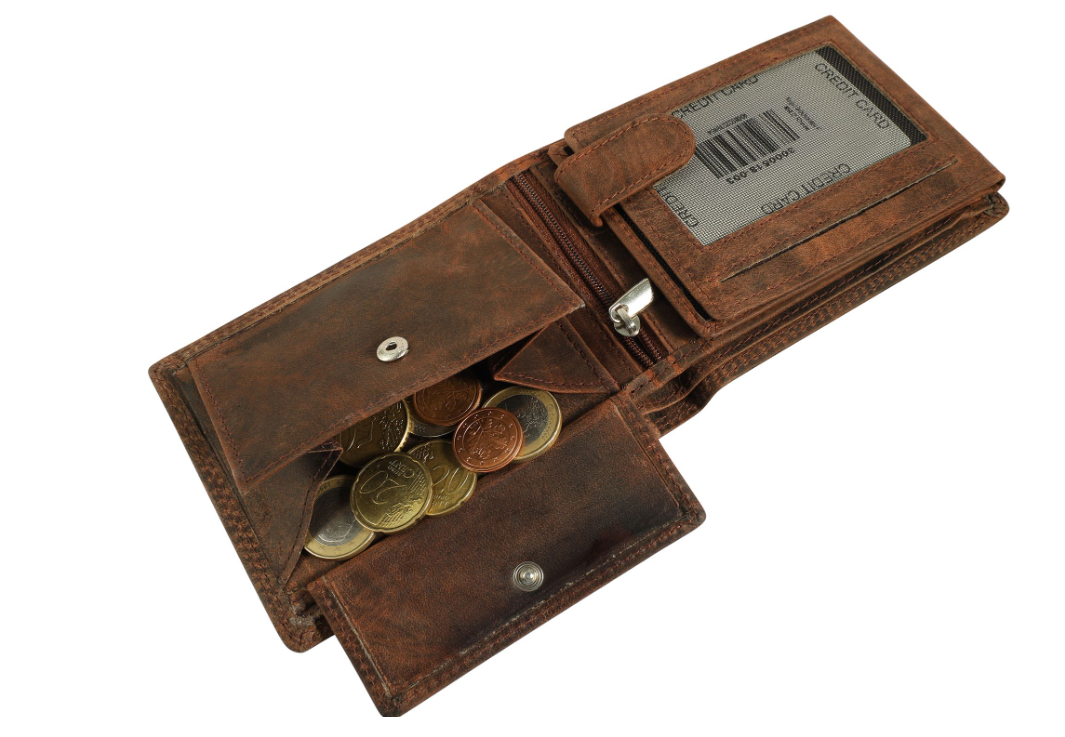 Akzent Leder Geldbörse Echtleder Portemonnaie Geldbeutel 9 X 12 CM Braun RFID 23