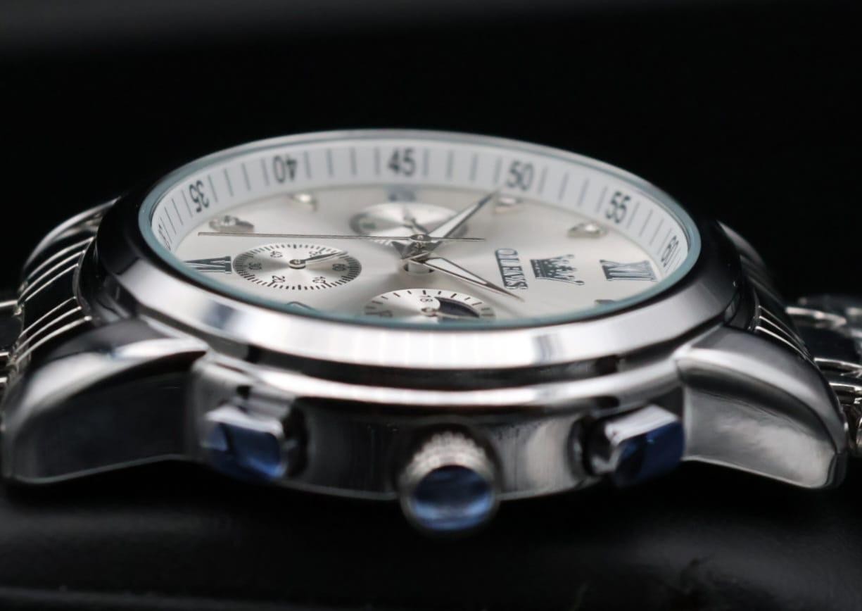 OLEVS Herren Armband Uhr Herrenuhr Chronograph Silber Edelstahl Mondphase Datum2