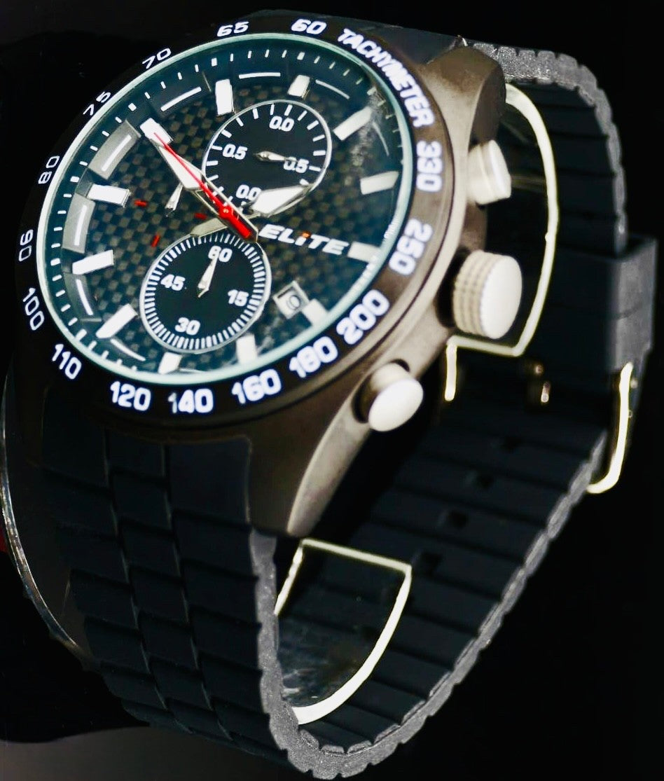 Elite Herren Silikon Armband Uhr Chronograph Schwarz Datum sportliches Design1