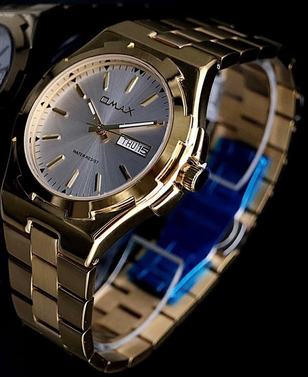 Omax Herren Armband Uhr Datum Herrenuhr IP Veredelt Silber Gold Farben NEU1