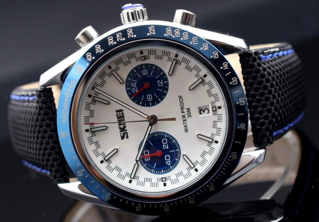 SKM - HERRENUHR - SPORT DESIGN - DATUM - SEKUNDEN ANZEIGE - LEDER - NEU - 44MM1