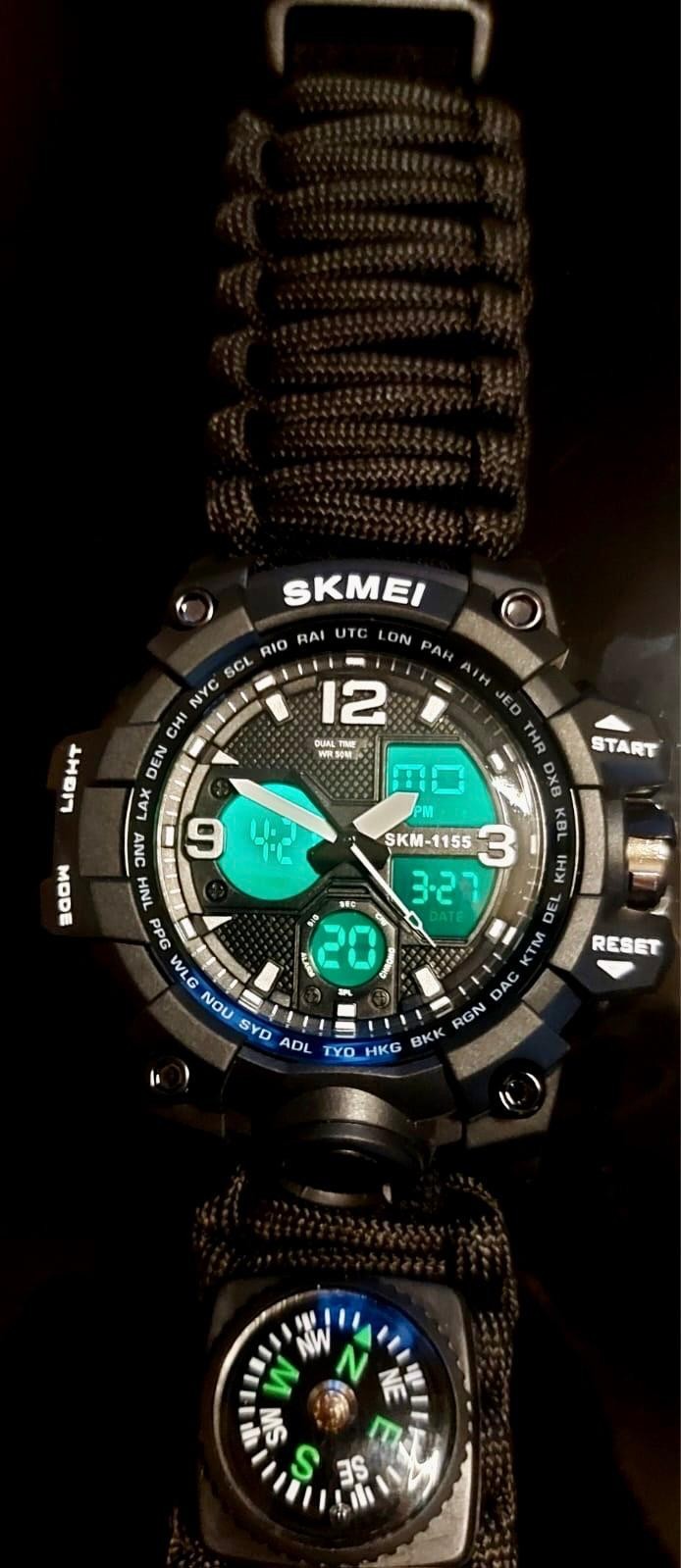 Survival Uhr Herren Paracord Armband Kompass Outdoor Militär Tactical Black3