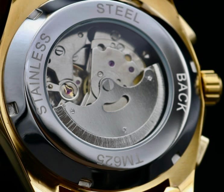 Edle Herren Männer Automatik Uhr Schwarz Gold Farben mit Chronographenfunktion #2