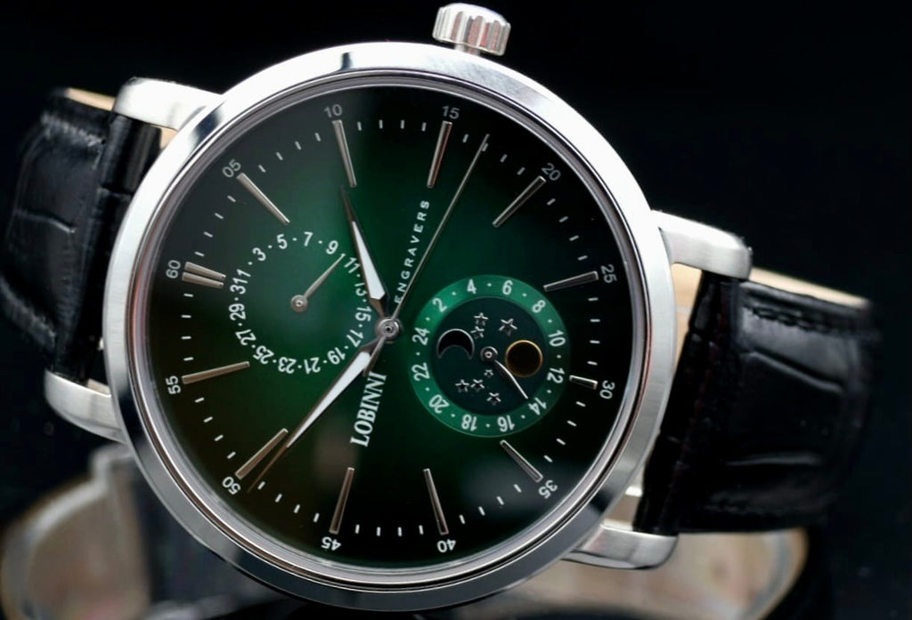 Lobinni Herren Männer Uhr  Schwarz Silber Grün FarbenDatum 24 Stundenanzeige NEU1