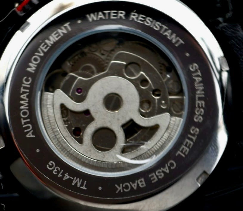 T-WINNER Herren Automatikuhr Sport Design Schwarz Skelett Uhr Lederarmband2