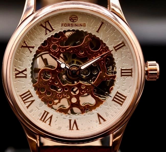 Exklusive Damen Frauen Automatik Uhr Damenuhr sichtbares Uhrwerk  mit Lederband2