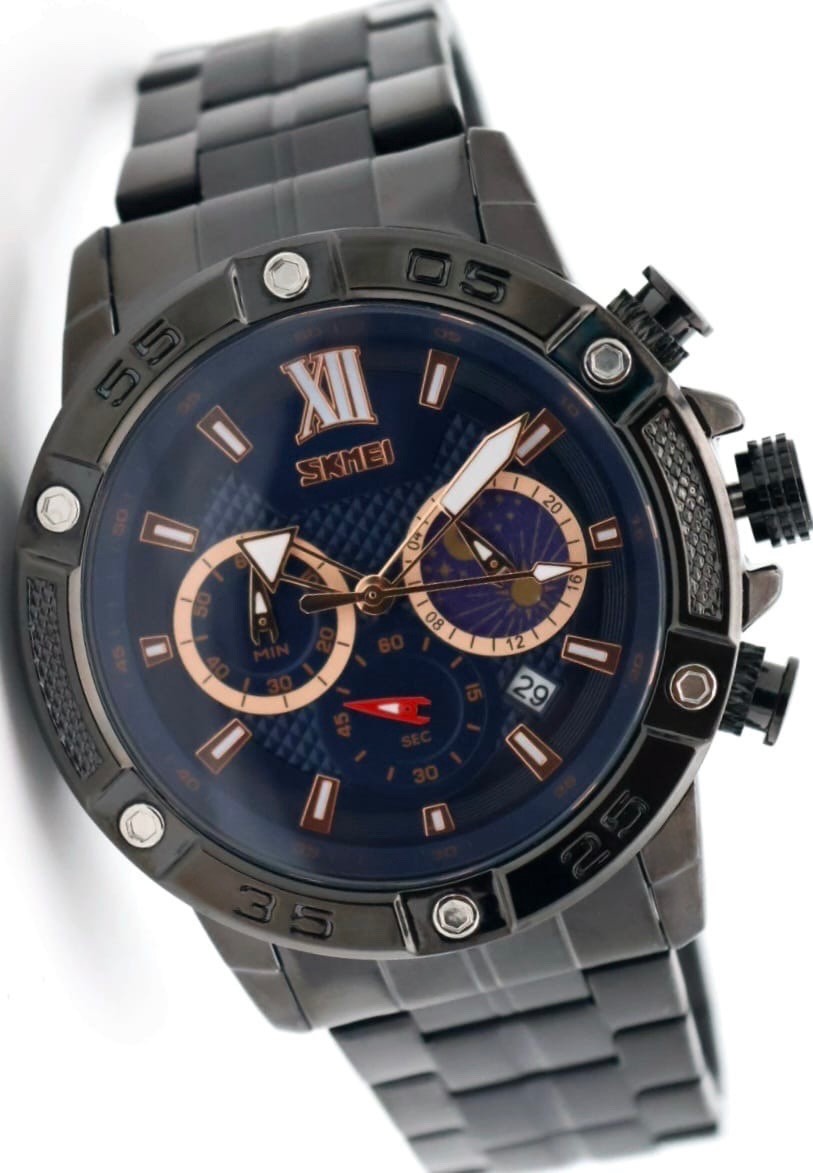 HERRENUHR - SKM - CHRONOGRAPH - STOPPUHR - DATUM - EDELSTAHL - BLACK - 48MM- NEU0