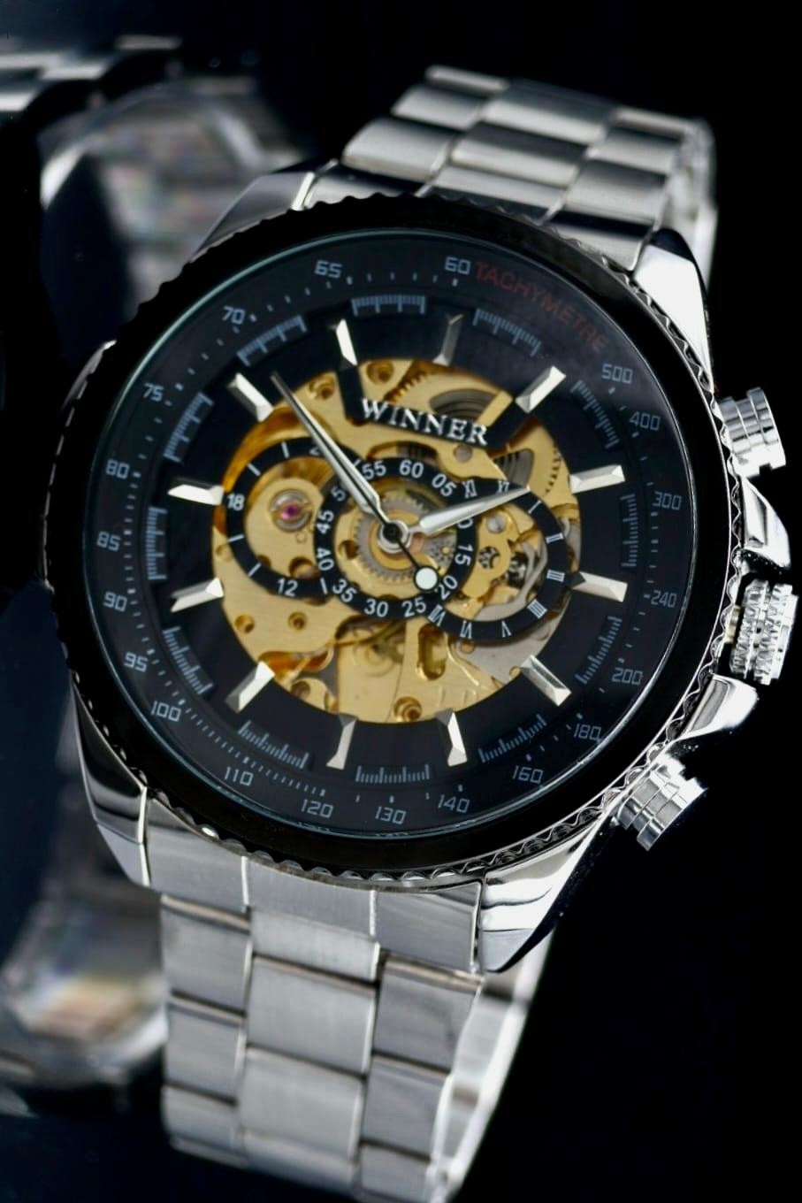 T-Winner Herren Automatikuhr Silber Mechanisch Edelstahl Skelett Uhr Luxus0
