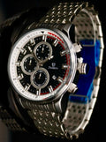 Pierrini Herren Armband Uhr Chronograph Stoppuhr Datum Schwarz Silber Farben #670