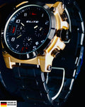 Edle Elite Herren Armband Uhr Chronograph Datum Schwarz Gold Farben0