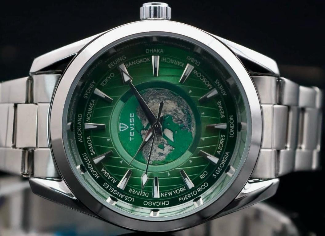 TEVISE - HERREN - AUTOMATIK - UHR - WELTUHR DESIGN - GRÜN - EDELSTAHL - 42MM1