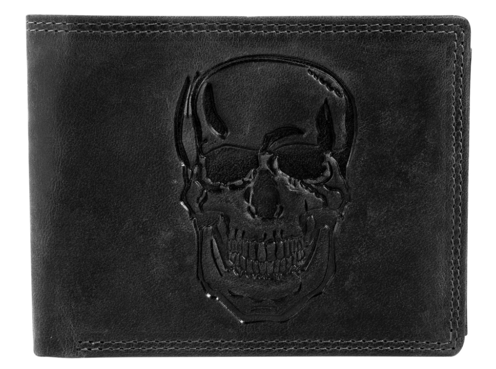 Akzent Leder Geldbörse RFID Echtleder Portemonnaie Geldbeutel Totenkopf Schwarz0