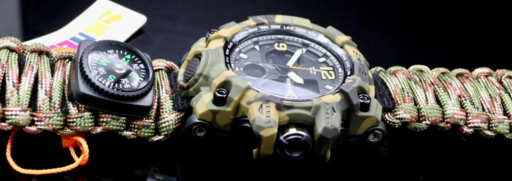 Survival Uhr Herren Paracord Armband Kompass Outdoor Militär Tactical Camping1