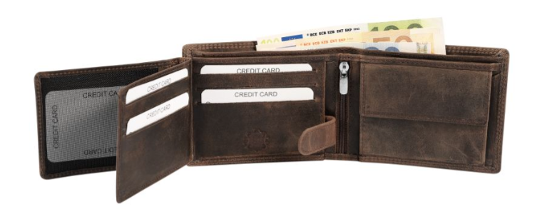 Akzent Leder Geldbörse RFID Echtleder Portemonnaie Geldbeutel Totenkopf Braun 22