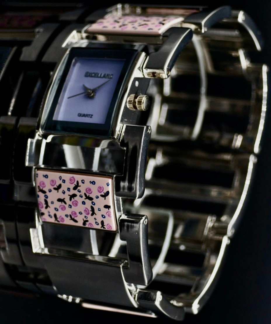 Excellanc Damen Armband Uhr Silber Blumen Design Elegante Damenuhr Mineralglas1