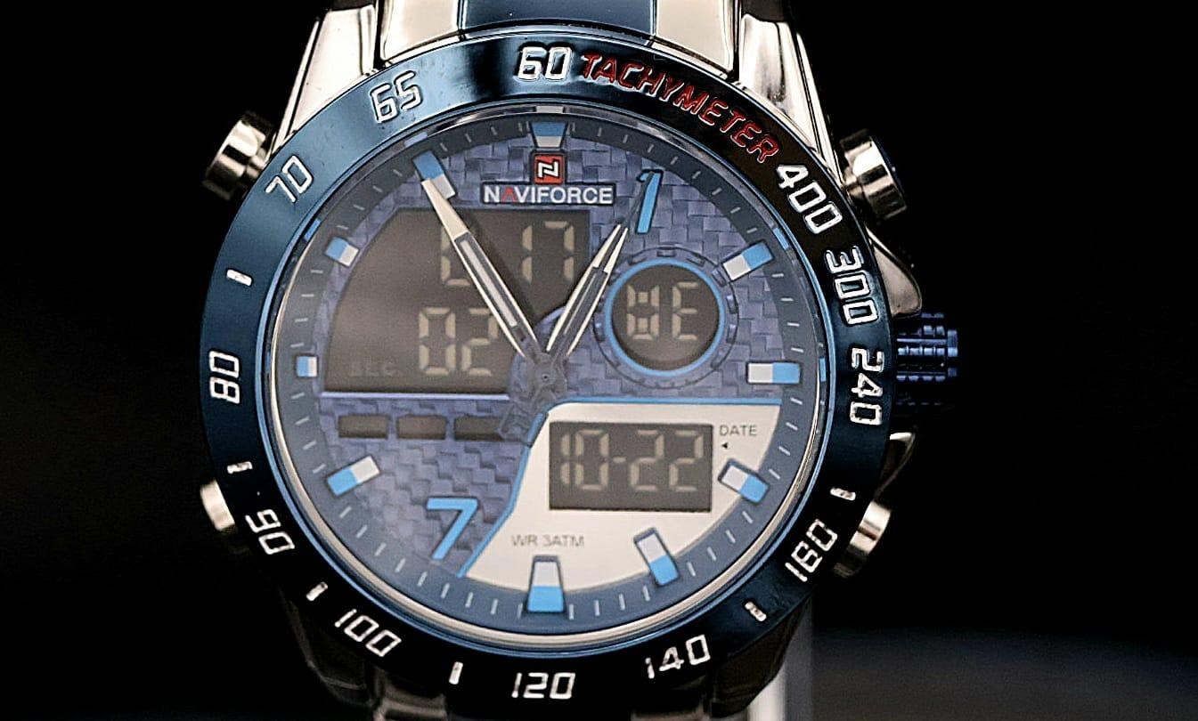 Sportliche Digital & Analog Herren Männer Uhr Armbanduhr Blau Silber Farben NEU2