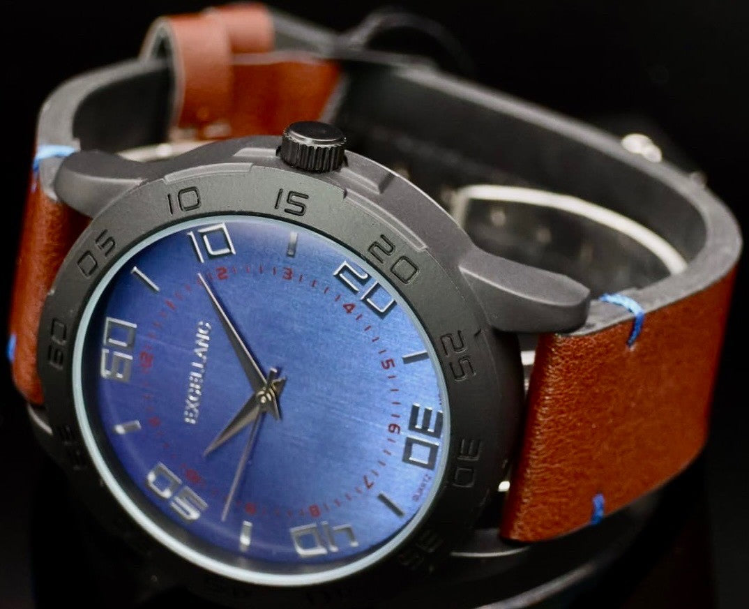 Excellanc Herren Männer Armband Uhr Blau Silber Farben Herrenuhr Mineralglas 011