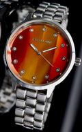 Excellanc Damen Armband Uhr Orange Rot Silber Farben Damenuhr  Strass0