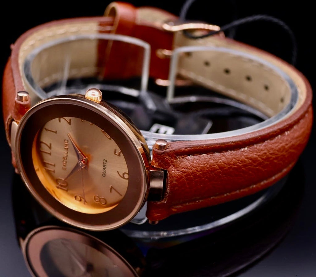 Excellanc Damen Frauen Armband Uhr Bronze Braun Farben Damenuhr Slim1