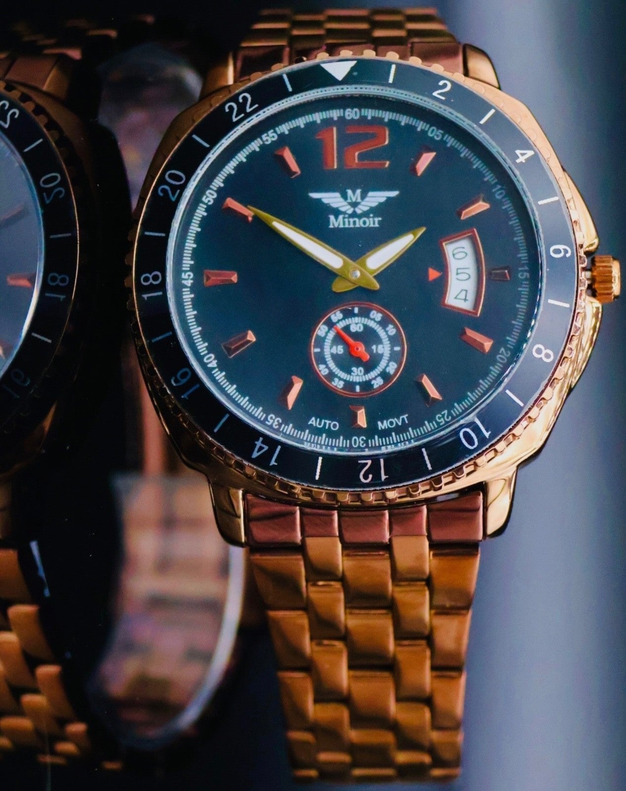 Edle Herren Männer Uhr Automatik Armbanduhr Minoir Rosé Herrenuhr Datumsanzeige0