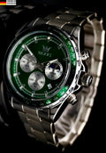 Herren Männer Armband Uhr Chronograph Stoppuhr Datum Silber Grün Farben NEU *0