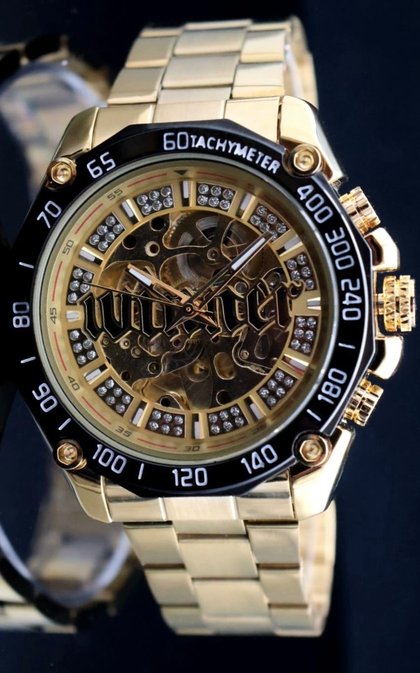 Winner Herren Uhr Automatik Armbanduhr Gold Farben Skelettuhr 48mm1