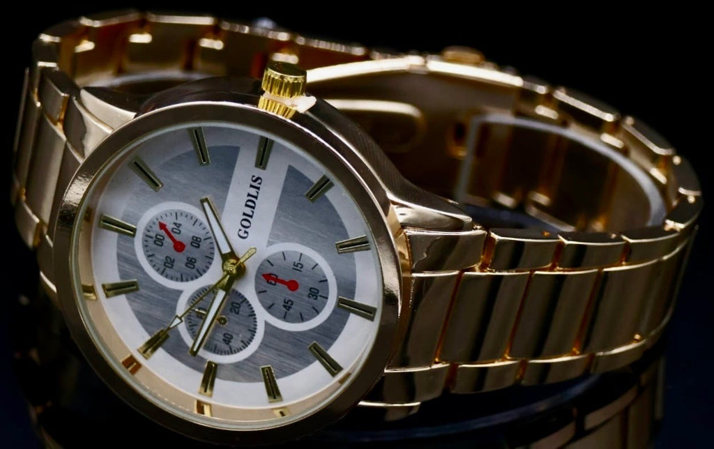 Mega Edle Herren Armband Männer Uhr  Silber Gold Farben Chrono-Look NEU1