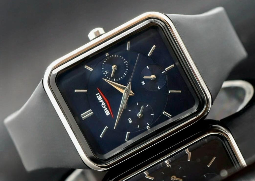 SKM - DAMEN - HERREN - UHR - KALENDER - TAG - DATUM - SILIKON - BLAU - NEU1