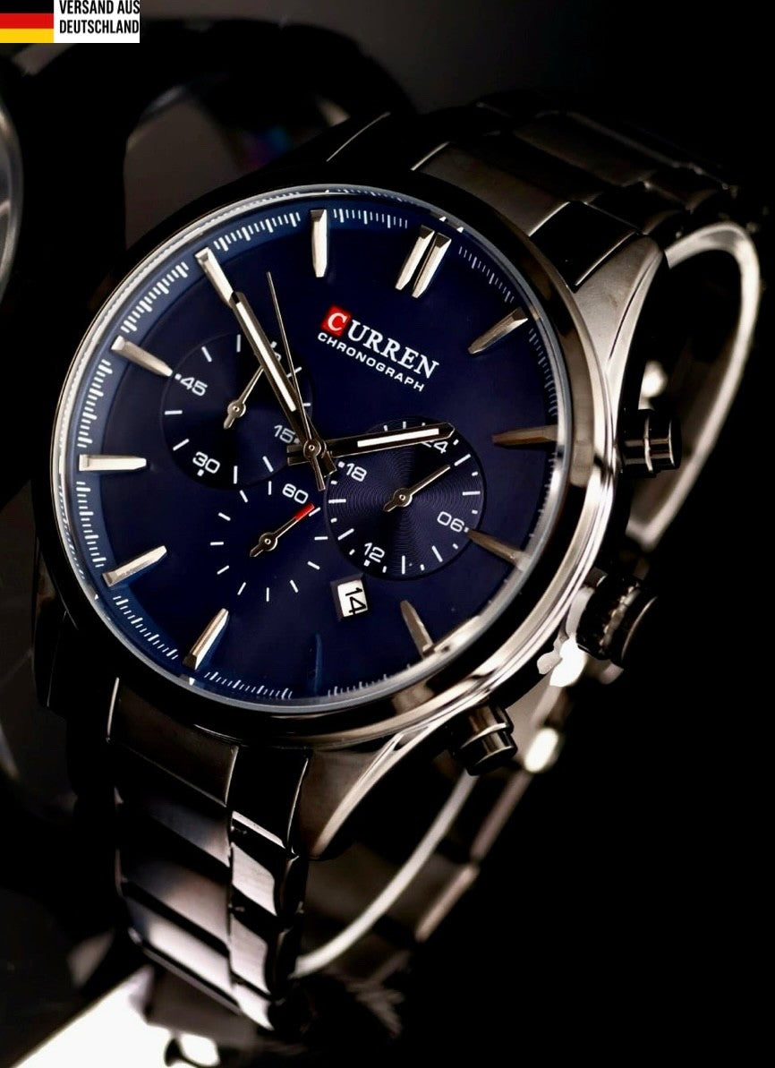 Exclusive Herren Männer Armband Uhr Herrenuhr Blau Silber Optik & Datumsanzeige0