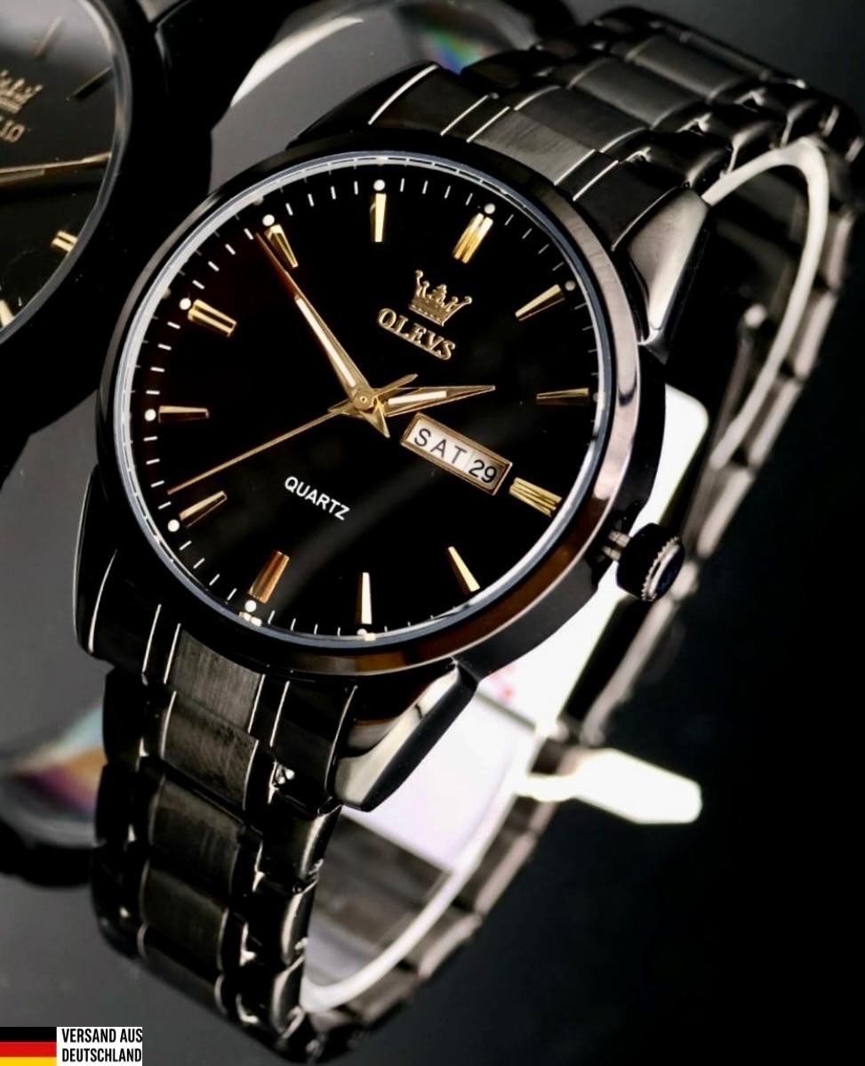OLEVS Herren Männer Armband Uhr Herrenuhr Schwarz Farben Tag/ Datumsanzeige NEU0